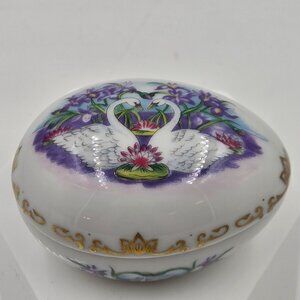 Cadeaux D’amour Limoges Paired Swan Trinket Box Amour Fidèle Porcelain France